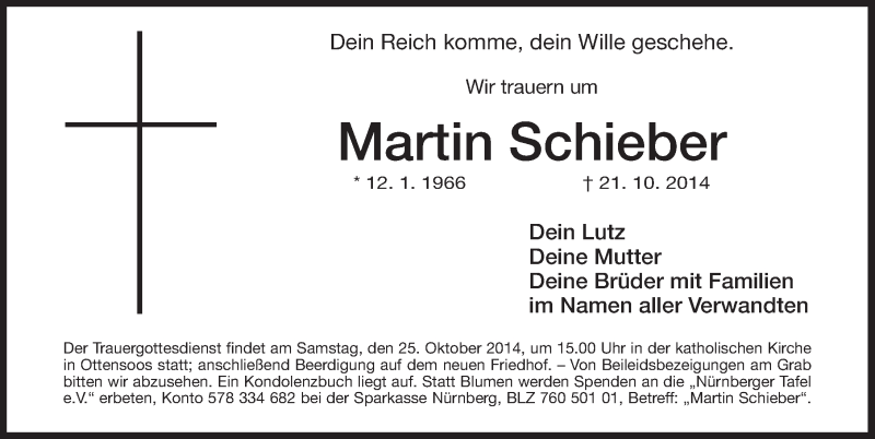  Traueranzeige für Martin Schieber vom 24.10.2014 aus Pegnitz-Zeitung